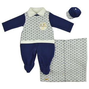 Saída de Maternidade Masculina Pipoquinhas em Linho Marinheiro