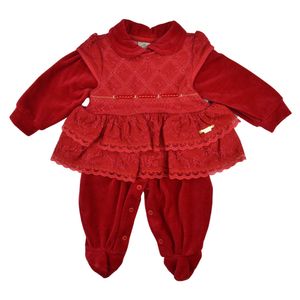 Macacão Plush Feminino Bebê Pipoquinhas Renda