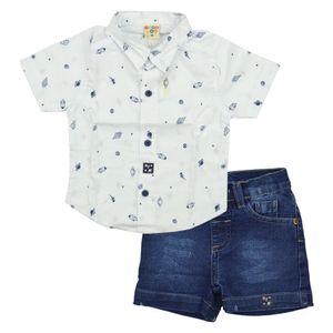 Conjunto Camisa Tricoline e Bermuda Jeans Have Fun