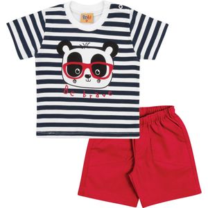 Conjunto Camiseta e Bermuda em Sarja Bebê Rolú Panda