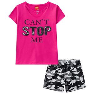 Conjunto Blusa e Short Camuflado Moletinho Kyly