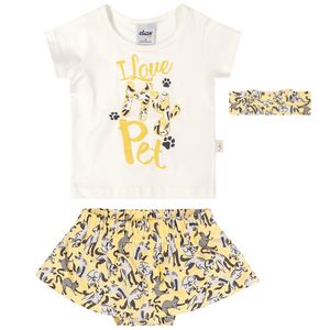 Conjunto Blusa, Saia com Calcinha e Faixa Bebê Elian