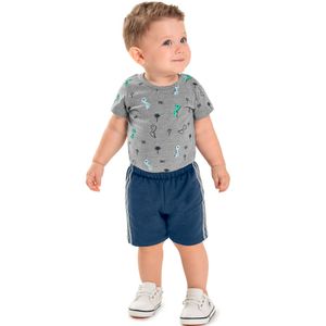 Conjunto Body Dino e Bermuda de Moletom Bebê Rolú