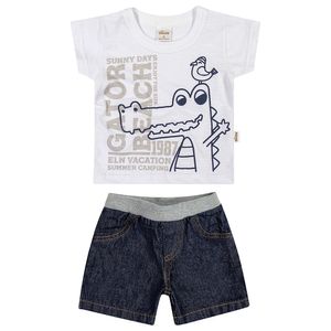 Conjunto Camiseta Jacaré e Bermuda Jeans Elian