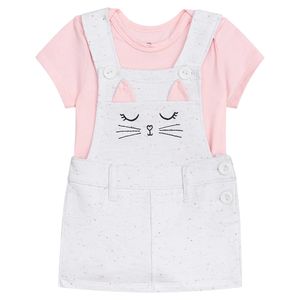 Conjunto Jardineira e Body Feminina Bebê Kukiê