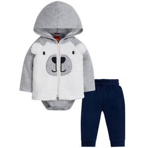 Conjunto Urso Jaqueta, Body e Calça Bebê Kyly