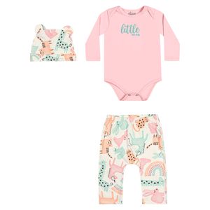 Conjunto Body, Touca e Calça Menina Bebê Elian 211375