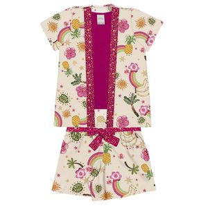 Conjunto Kimono, Blusa e Shorts Feminino Juvenil Alakazoo 42034